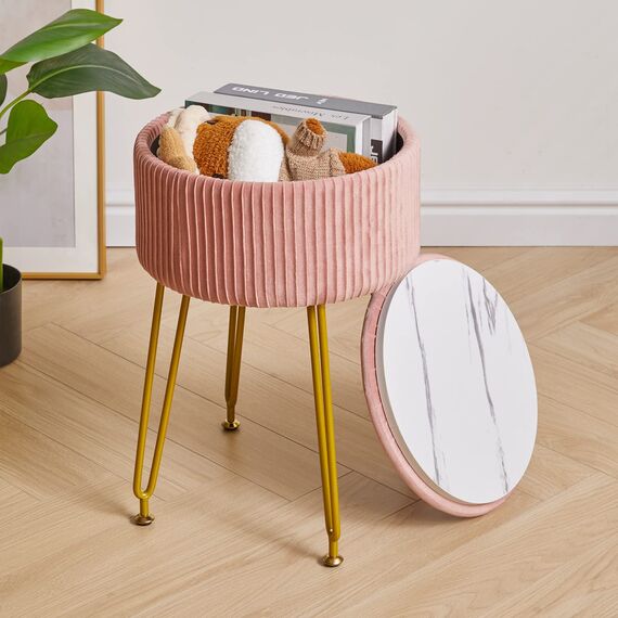 IBUYKE Samt Speicher Fußstütze Hocker Ottoman, Make-up Eitelkeits Hocker Beistelltisch mit goldenen Stahlbeinen abnehmbare Abdeckung, Couchtisch Top Cover, rosa L/G-20P