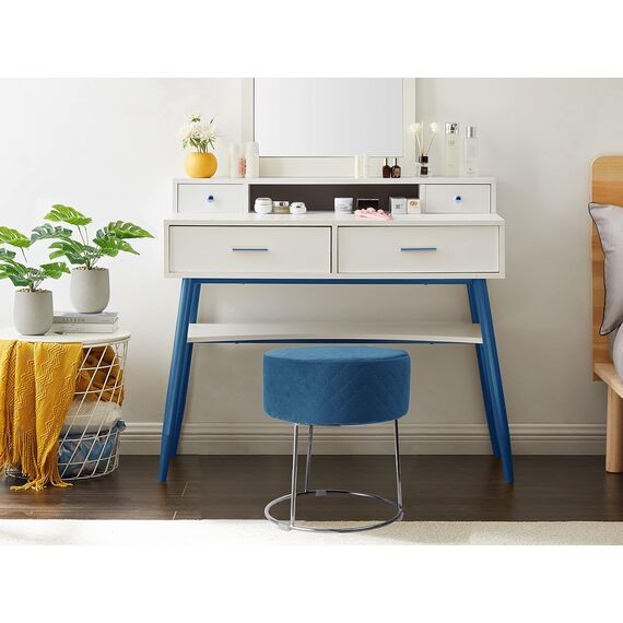 Zedelmaier Runder Velvet Hocker,Polsterhocker,Footrest Stool Ottoman,Samt Hocker bis zu 100 kg belastbar (Blau), 35x35x41cm, (ZD8040VGR)
