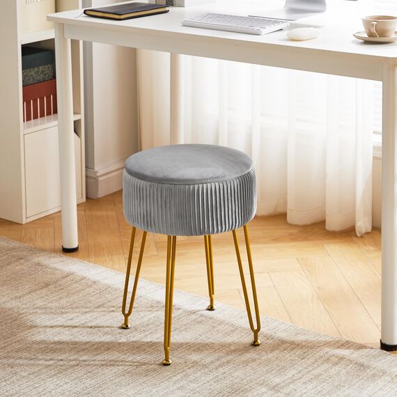 IBUYKE Samt Speicher Fußstütze Hocker Ottoman, Make-up Eitelkeits Hocker Beistelltisch mit goldenen Stahlbeinen abnehmbare Abdeckung, Couchtisch Top Cover, grau L/G-20G