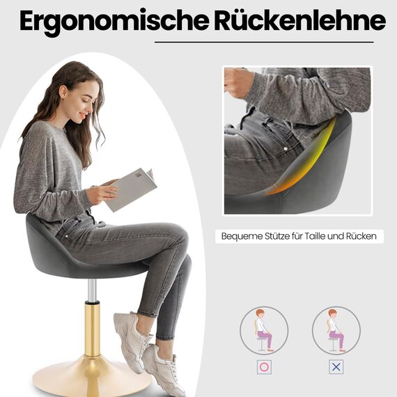WOLTU Schminkstuhl, Hocker höhenverstellbar, Bürohocker drehbar, Esszimmerstuhl, Küchenhocker, Drehhocker, Schminkhocker, Samt, 42,5-58 cm, für Wohnzimmer Schlafzimmer,dunkelgrau,BH425dgr-1