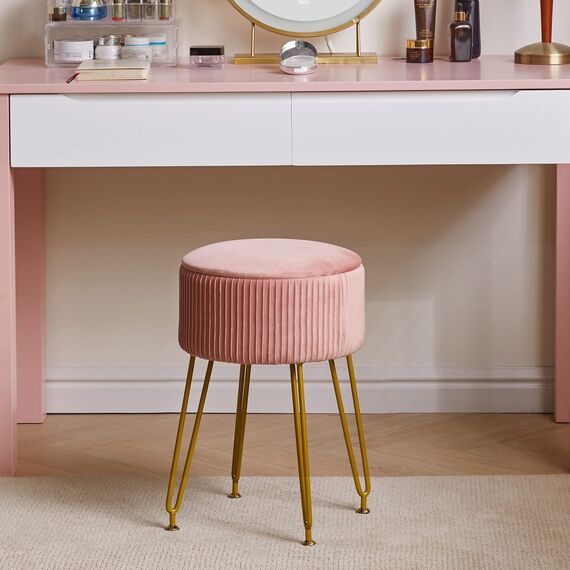 IBUYKE Samt Speicher Fußstütze Hocker Ottoman, Make-up Eitelkeits Hocker Beistelltisch mit goldenen Stahlbeinen abnehmbare Abdeckung, Couchtisch Top Cover, rosa L/G-20P