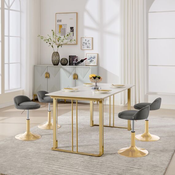 WOLTU Schminkstuhl, Hocker höhenverstellbar, Bürohocker drehbar, Esszimmerstuhl, Küchenhocker, Drehhocker, Schminkhocker, Samt, 42,5-58 cm, für Wohnzimmer Schlafzimmer,dunkelgrau,BH425dgr-1