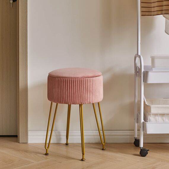 IBUYKE Samt Speicher Fußstütze Hocker Ottoman, Make-up Eitelkeits Hocker Beistelltisch mit goldenen Stahlbeinen abnehmbare Abdeckung, Couchtisch Top Cover, rosa L/G-20P