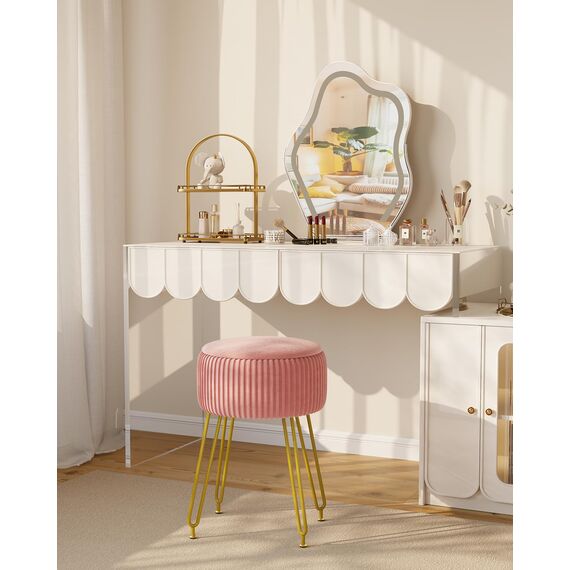 IBUYKE Samt Speicher Fußstütze Hocker Ottoman, Make-up Eitelkeits Hocker Beistelltisch mit goldenen Stahlbeinen abnehmbare Abdeckung, Couchtisch Top Cover, rosa L/G-20P
