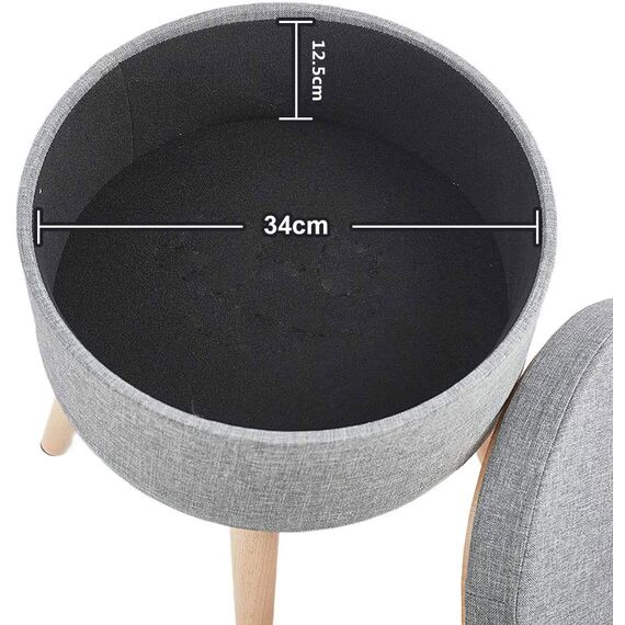 Theo&Cleo Hocker mit Stauraum,Sitzhocker Holzbeine,Runder Hoher Schemel,Aufbewahrung Schlafzimmer mit Deckel,Schminktisch Stuhl,Fußhocker für Wohnzimmer,Soft Sitzkissen aus Linen,36cm*36cm*45cm Grau