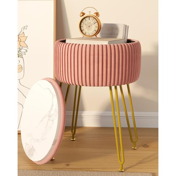 IBUYKE Samt Speicher Fußstütze Hocker Ottoman, Make-up Eitelkeits Hocker Beistelltisch mit goldenen Stahlbeinen abnehmbare Abdeckung, Couchtisch Top Cover, rosa L/G-20P
