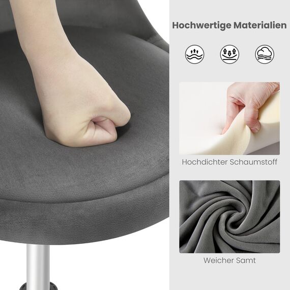 WOLTU Schminkstuhl, Hocker höhenverstellbar, Bürohocker drehbar, Esszimmerstuhl, Küchenhocker, Drehhocker, Schminkhocker, Samt, 42,5-58 cm, für Wohnzimmer Schlafzimmer,dunkelgrau,BH425dgr-1