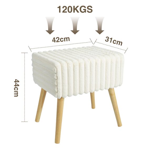 Zedelmaier Sitzhocker Hocker schminktisch Fußhocker Schminkhocker Polsterhocker gepolstert Vanity Stool Ottoman mit stabilen Holzbeinen für Wohnzimmer SchlafzimmerFlur BeigeKunstfell 42x31x44cm