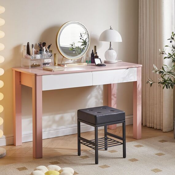 IBUYKE Quadratischer Make-up-Hocker mit justierbaren Füßen und Stauraum, Fußstützenstuhl, PU-Sitz Eitelkeitshocker, Multi-Use als Kleiner Beistelltisch oder Ottoman, für Schlafzimmer, Schwarz L/G-60B