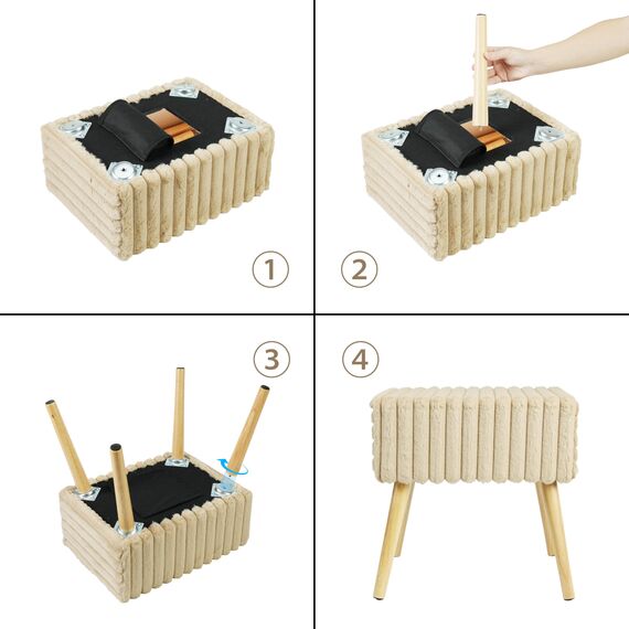 Zedelmaier Sitzhocker Hocker schminktisch Fußhocker Schminkhocker Polsterhocker gepolstert Vanity Stool Ottoman mit stabilen Holzbeinen für Wohnzimmer SchlafzimmerFlur Khaki Kunstfell 42x31x44cm
