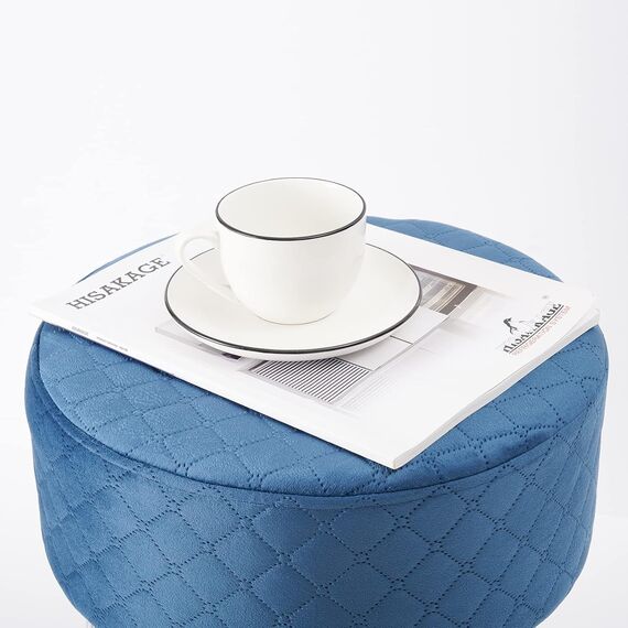 Zedelmaier Runder Velvet Hocker,Polsterhocker,Footrest Stool Ottoman,Samt Hocker bis zu 100 kg belastbar (Blau), 35x35x41cm, (ZD8040VGR)