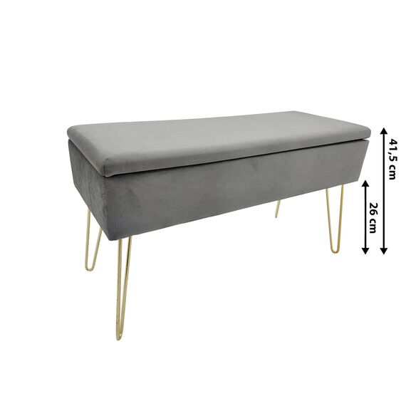 ECHTWERK Sitzbank “Scarlett“, Polsterbank mit Samtbezug, Aufbewahrungstruhe rechteckig, Schminkbank mit Stauraum, Aufbewahrungsbank mit Metallbeine, 75 x 30 x 41,5 cm, Polyester-Mischung, Grau