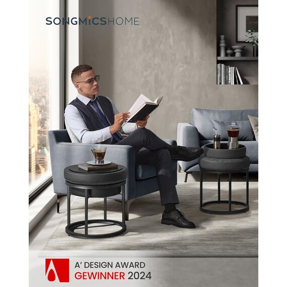 SONGMICS Home LUIZ Kollektion - Sitzhocker rund, Schminkhocker, Fußhocker, Oberteil wendbar, Hocker, Beistelltisch bis 300 kg belastbar, Schlafzimmer Wohnzimmer Flur, tintenschwarz LOM080B01