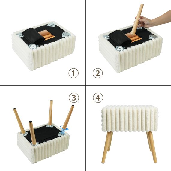 Zedelmaier Sitzhocker Hocker schminktisch Fußhocker Schminkhocker Polsterhocker gepolstert Vanity Stool Ottoman mit stabilen Holzbeinen für Wohnzimmer SchlafzimmerFlur BeigeKunstfell 42x31x44cm
