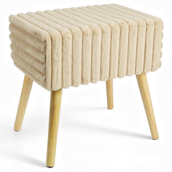 Zedelmaier Sitzhocker Hocker schminktisch Fußhocker Schminkhocker Polsterhocker gepolstert Vanity Stool Ottoman mit stabilen Holzbeinen für Wohnzimmer SchlafzimmerFlur Khaki Kunstfell 42x31x44cm
