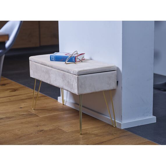 ECHTWERK Sitzbank “Scarlett“, Polsterbank mit Samtbezug, Aufbewahrungstruhe rechteckig, Schminkbank mit Stauraum, Aufbewahrungsbank mit Metallbeine, 75 x 30 x 41,5 cm, Polyester-Mischung, Creme