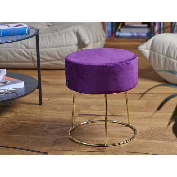 ECHTWERK runder Sitzhocker Marilyn, Polsterhocker aus Samtstoff, Schminkhocker mit Metallbeinen in Gold, Hocker geeignet für Schlaf- und Wohnzimmer, Fußhocker bis 150 kg belastbar, Beere