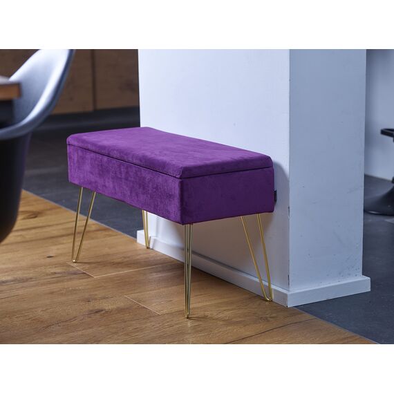 ECHTWERK Sitzbank “Scarlett“, Polsterbank mit Samtbezug, Aufbewahrungstruhe rechteckig, Schminkbank mit Stauraum, Aufbewahrungsbank mit Metallbeine, 75 x 30 x 41,5 cm, Polyester-Mischung, Beere