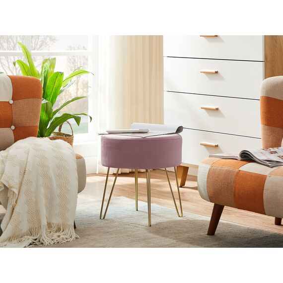 Zedelmaier Runder Sitzhocker Schminktisch Hocker Ottoman Gepolsterter Hocker Metallstütze (Pink ohne Stauraum)