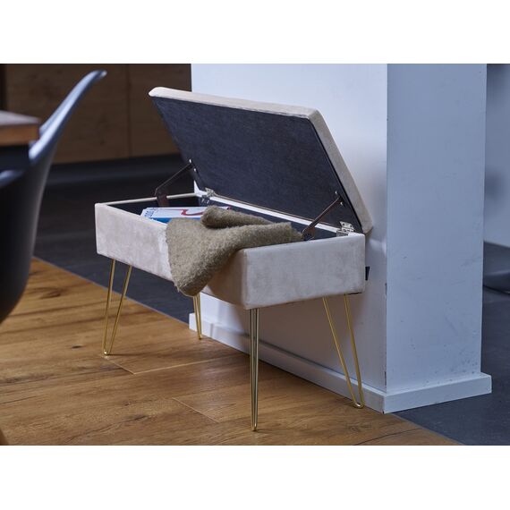 ECHTWERK Sitzbank “Scarlett“, Polsterbank mit Samtbezug, Aufbewahrungstruhe rechteckig, Schminkbank mit Stauraum, Aufbewahrungsbank mit Metallbeine, 75 x 30 x 41,5 cm, Polyester-Mischung, Creme