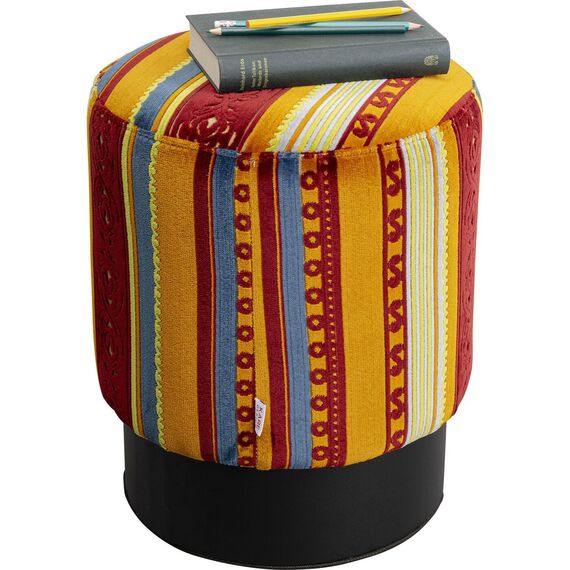 Kare Design Hocker Cherry Very British, Bunt/Schwarz, 36cm Durchmesser, Handgearbeitet, 110kg max Belastbarkeit, Hocker für Schminktisch, Gepolstert, Stahl Beine, Wohnzimmer, 44x36,5x36,5 cm (H/B/T)