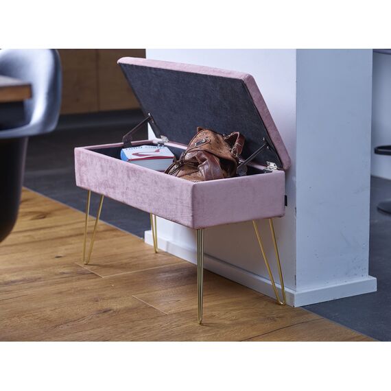 ECHTWERK Sitzbank “Scarlett“, Polsterbank mit Samtbezug, Aufbewahrungstruhe rechteckig, Schminkbank mit Stauraum, Aufbewahrungsbank mit Metallbeine, 75 x 30 x 41,5 cm, Polyester-Mischung, Rosa