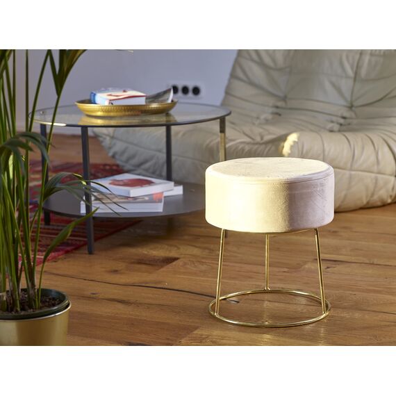 ECHTWERK runder Sitzhocker Marilyn, Polsterhocker aus Samtstoff, Schminkhocker mit Metallbeinen in Gold, Hocker geeignet für Schlaf- und Wohnzimmer, Fußhocker bis 150 kg belastbar, Creme