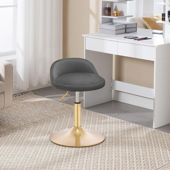 WOLTU Schminkstuhl, Hocker höhenverstellbar, Bürohocker drehbar, Esszimmerstuhl, Küchenhocker, Drehhocker, Schminkhocker, Samt, 42,5-58 cm, für Wohnzimmer Schlafzimmer,dunkelgrau,BH425dgr-1
