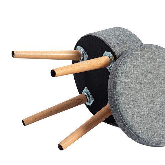 Theo&Cleo Hocker mit Stauraum,Sitzhocker Holzbeine,Runder Hoher Schemel,Aufbewahrung Schlafzimmer mit Deckel,Schminktisch Stuhl,Fußhocker für Wohnzimmer,Soft Sitzkissen aus Linen,36cm*36cm*45cm Grau
