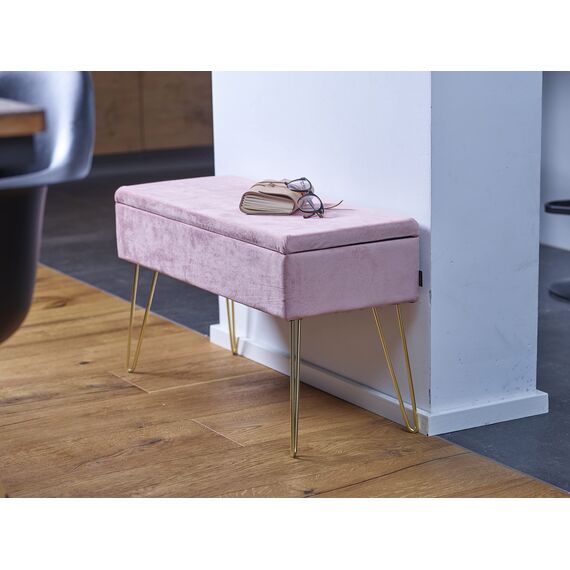 ECHTWERK Sitzbank “Scarlett“, Polsterbank mit Samtbezug, Aufbewahrungstruhe rechteckig, Schminkbank mit Stauraum, Aufbewahrungsbank mit Metallbeine, 75 x 30 x 41,5 cm, Polyester-Mischung, Rosa