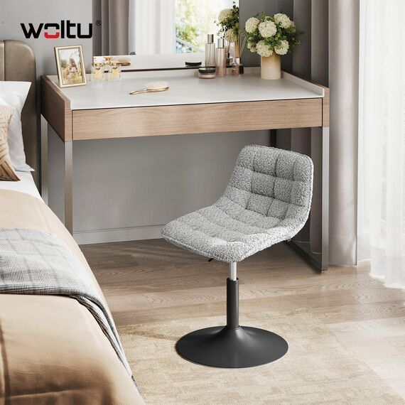 WOLTU Schminktisch Stuhl Hocker für Schminktisch, Schlafzimmer & Esszimmer - Höhenverstellbar, 360° Drehbar mit Rückenlehne, aus Bequemer Chenille, Grau
