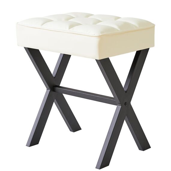 IBUYKE Square Make-up Hocker mit X-Bein Fußstütze, PU Fußstütze Hocker, Ottoman Sitz Eitelkeitshocker, Multi-Use als Kleiner Beistelltisch, für Schlafzimmer, Wohnzimmer, Weiß LG-71W