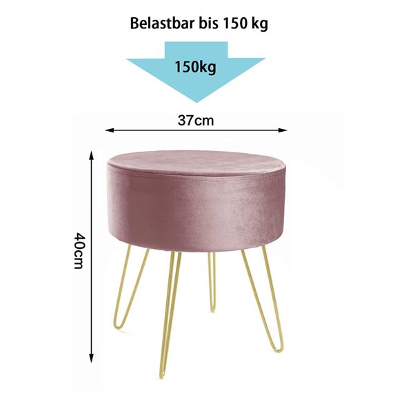 Zedelmaier Runder Sitzhocker Schminktisch Hocker Ottoman Gepolsterter Hocker Metallstütze (Pink ohne Stauraum)