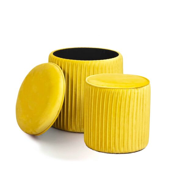 Norbe | Set mit 2 Sitzsäcken aus Samt, Zylinder, Gerippter Hocker | Fußstütze für Schreibtisch, Schminktisch, Kindersessel, Schlafzimmer oder Wohnzimmer, Fußstütze