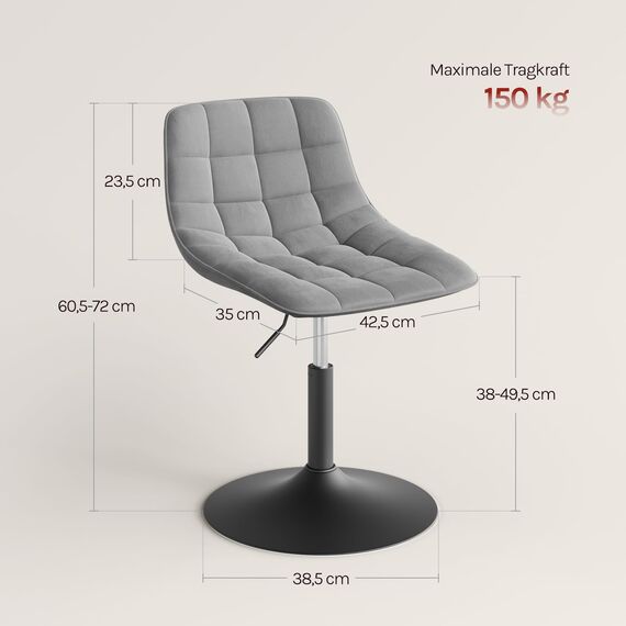 WOLTU Schminktisch Stuhl Hocker für Schminktisch, Schlafzimmer & Esszimmer - Höhenverstellbar, 360° Drehbar mit Rückenlehne, aus Bequemer Samt, Hellgrau