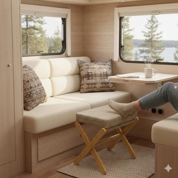 BAMBOOHOMIE Makeup Eitelkeit Hocker, Faltbarer Fußhocker mit Bambus X Beinen, Ottoman Fußstütze Stuhl für Vanity, Moderne Fußhocker klein gepolstert für Wohnzimmer (Natürlich - Braun)