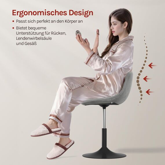 WOLTU Schminktisch Stuhl Hocker für Schminktisch, Schlafzimmer & Esszimmer - Höhenverstellbar, 360° Drehbar mit Rückenlehne, aus Bequemer Samt, Hellgrau