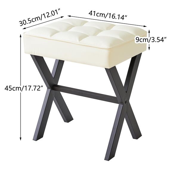 IBUYKE Square Make-up Hocker mit X-Bein Fußstütze, PU Fußstütze Hocker, Ottoman Sitz Eitelkeitshocker, Multi-Use als Kleiner Beistelltisch, für Schlafzimmer, Wohnzimmer, Weiß LG-71W