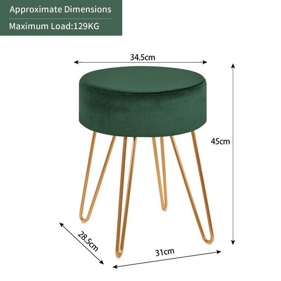 Duhome Sitzhocker Schminktisch Hocker Samt Runder Ottoman Gepolsterter Hocker mit Metallbeine, Grün