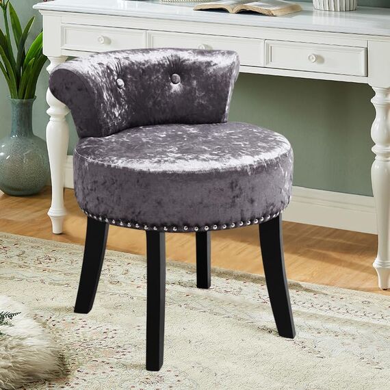 Qivange Schminktisch-Hocker EIS-Samt Schlafzimmer Schminktisch Stuhl Kleines Gäste-Schlafzimmer Hochelastischer Schwammstuhl für Gästezimmer, Flur dunkelgrau