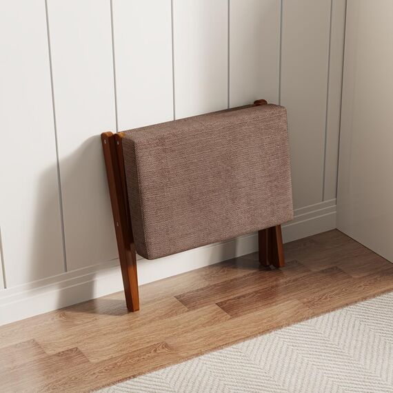 BAMBOOHOMIE Makeup Eitelkeit Hocker, Faltbarer Fußhocker mit Bambus X Beinen, Ottoman Fußstütze Stuhl für Vanity, Moderne Fußhocker klein gepolstert für Wohnzimmer (Braun - Braun)