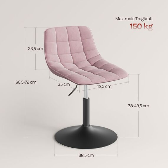 WOLTU Schminktisch Stuhl Hocker für Schminktisch, Schlafzimmer & Esszimmer - Höhenverstellbar, 360° Drehbar mit Rückenlehne, aus Bequemer Samt, Rosa, BH300rs-1