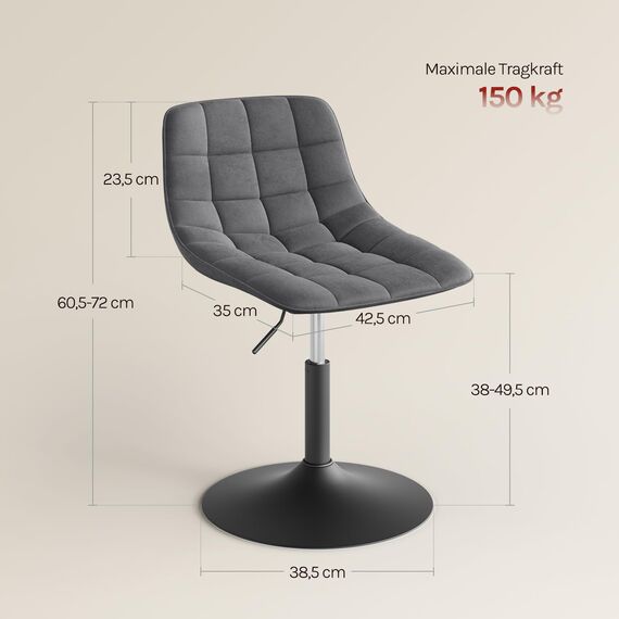 WOLTU Schminktisch Stuhl Hocker für Schminktisch, Schlafzimmer & Esszimmer - Höhenverstellbar, 360° Drehbar mit Rückenlehne, aus Bequemer Samt, Dunkelgrau