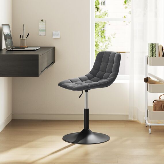 WOLTU Schminktisch Stuhl Hocker für Schminktisch, Schlafzimmer & Esszimmer - Höhenverstellbar, 360° Drehbar mit Rückenlehne, aus Bequemer Samt, Dunkelgrau