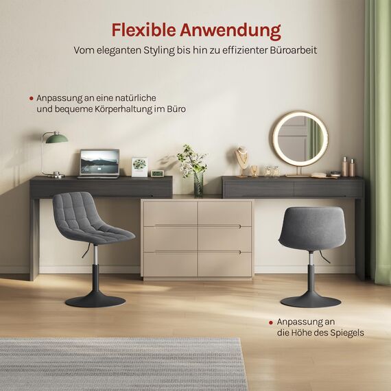 WOLTU Schminktisch Stuhl Hocker für Schminktisch, Schlafzimmer & Esszimmer - Höhenverstellbar, 360° Drehbar mit Rückenlehne, aus Bequemer Samt, Dunkelgrau