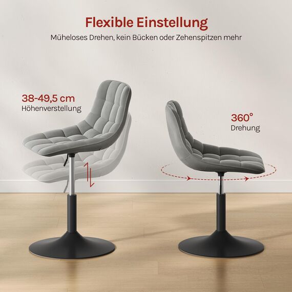 WOLTU Schminktisch Stuhl Hocker für Schminktisch, Schlafzimmer & Esszimmer - Höhenverstellbar, 360° Drehbar mit Rückenlehne, aus Bequemer Samt, Hellgrau