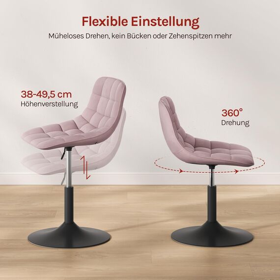 WOLTU Schminktisch Stuhl Hocker für Schminktisch, Schlafzimmer & Esszimmer - Höhenverstellbar, 360° Drehbar mit Rückenlehne, aus Bequemer Samt, Rosa, BH300rs-1