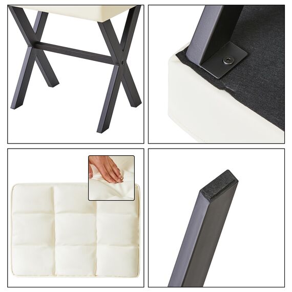 IBUYKE Square Make-up Hocker mit X-Bein Fußstütze, PU Fußstütze Hocker, Ottoman Sitz Eitelkeitshocker, Multi-Use als Kleiner Beistelltisch, für Schlafzimmer, Wohnzimmer, Weiß LG-71W