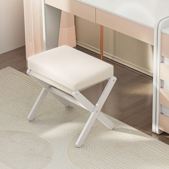 BAMBOOHOMIE Klappbarer Fußhocker mit Bambus-X-Bein & XXL-Sitzpolster - Faltbarer Schemel für Wohnzimmer, Schlafzimmer & Schminktisch (Weiß-Weiß)
