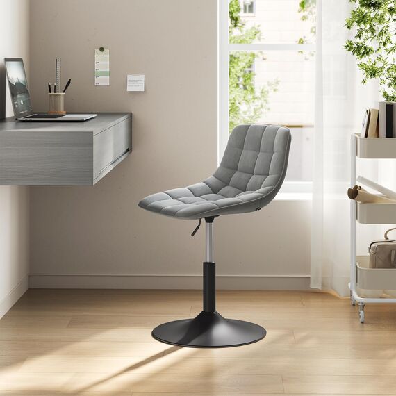 WOLTU Schminktisch Stuhl Hocker für Schminktisch, Schlafzimmer & Esszimmer - Höhenverstellbar, 360° Drehbar mit Rückenlehne, aus Bequemer Samt, Hellgrau